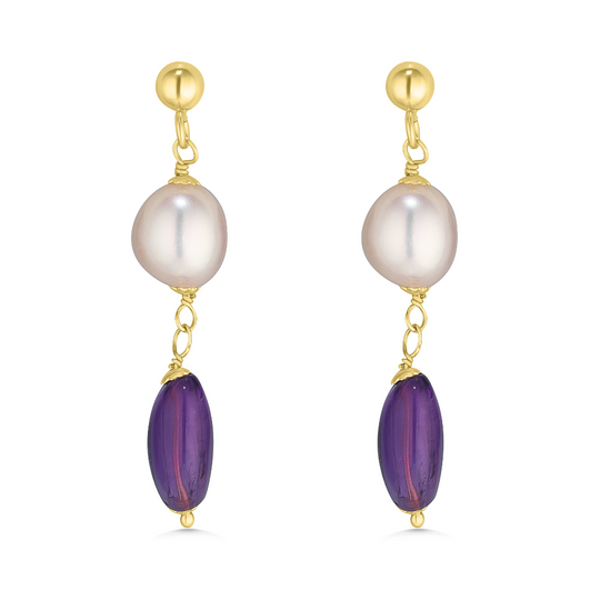 18ct Pearl & Amethyst Drop Earrings