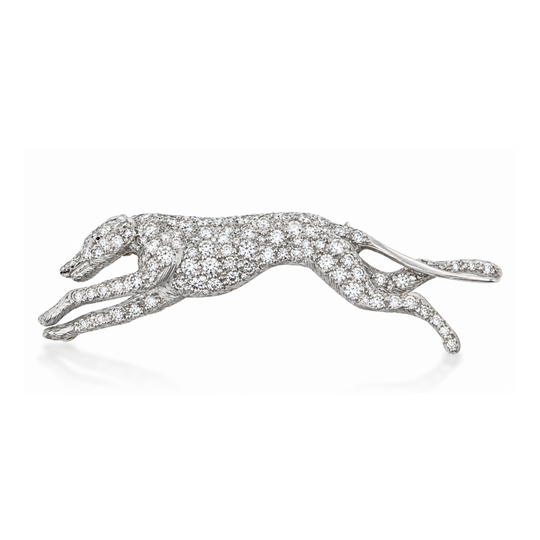 18ct White Gold Diamond Greyhound Brooch