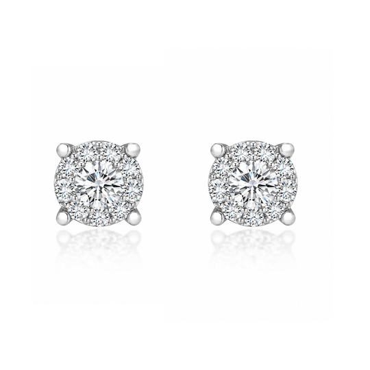 18ct White Gold Diamond Halo Earrings