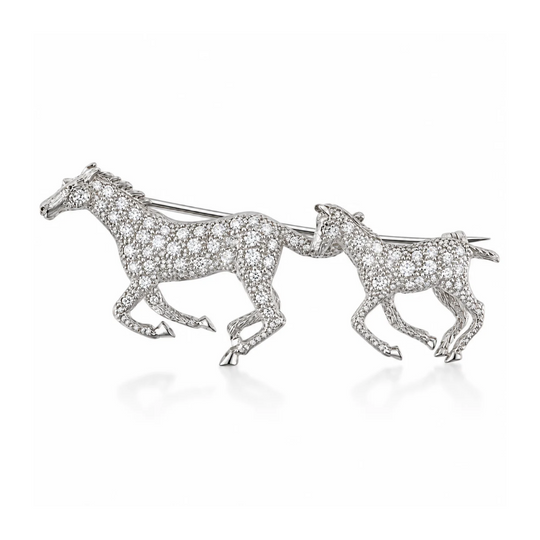 18ct White Gold Mare & Foal Diamond Brooch