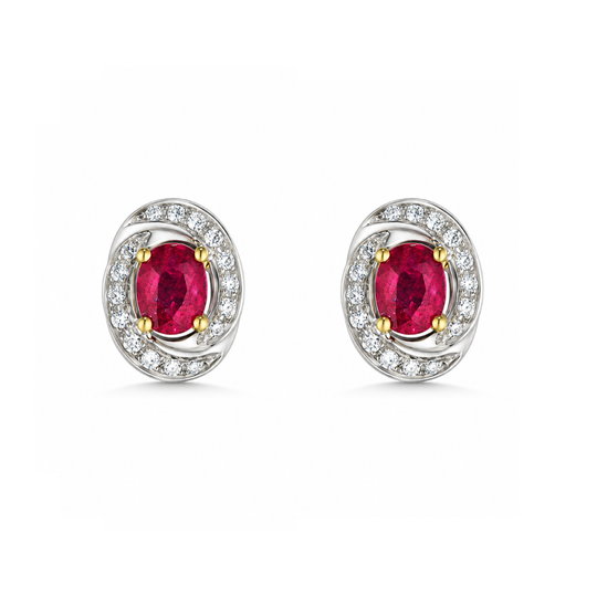 18ct White Gold Ruby & Diamond Studs