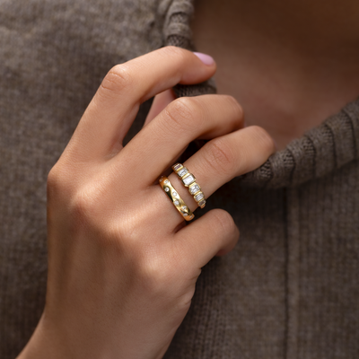 18ct Yellow Gold Modern Diamond Band modelled