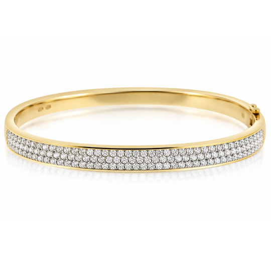 18ct Yellow Gold Three Row Diamond Bangle