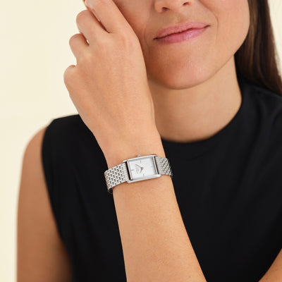 Rosefield Heirloom Silver Watch modelled