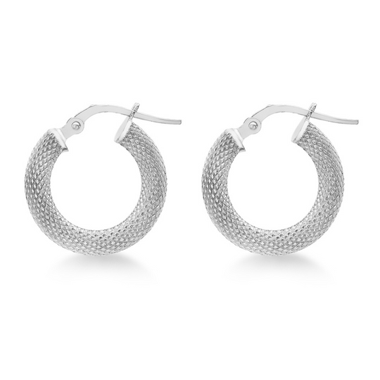 9ct White Gold Textured Hoop Earrings