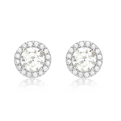 9ct White Gold CZ Halo Earrings
