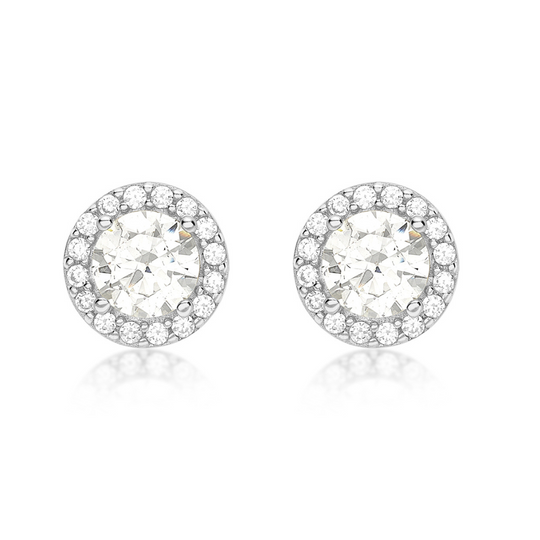 9ct White Gold CZ Halo Earrings