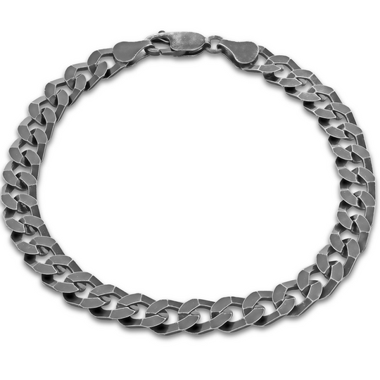Sterling Silver Black Rhodium Curb Link Gent's Bracelet
