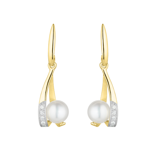 9ct Gold Pearl & Diamond Hoops