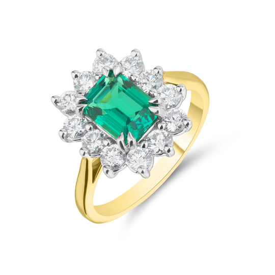 9ct Gold Lab Emerald & Diamond Halo Ring