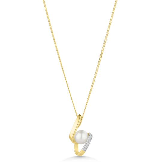9ct Pearl and Diamond Drop Pendant