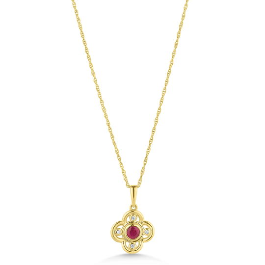 9ct Gold Clover Ruby & Diamond Pendant