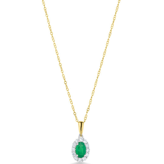 9ct Gold Emerald & Diamond Halo Pendant