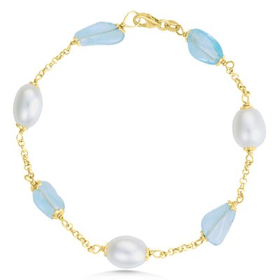 9ct Blue Topaz & Cultured Pearl Bracelet