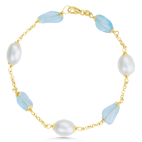 9ct Blue Topaz & Cultured Pearl Bracelet