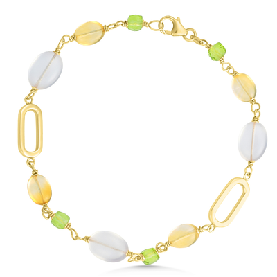 9ct Cultured Pearl, Peridot & Quartz Bracelet