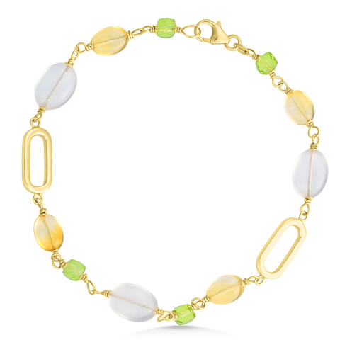 9ct Cultured Pearl, Peridot & Quartz Bracelet