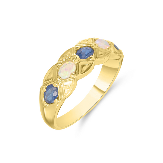 9ct Textured Yellow Gold & Oval Opal Ring