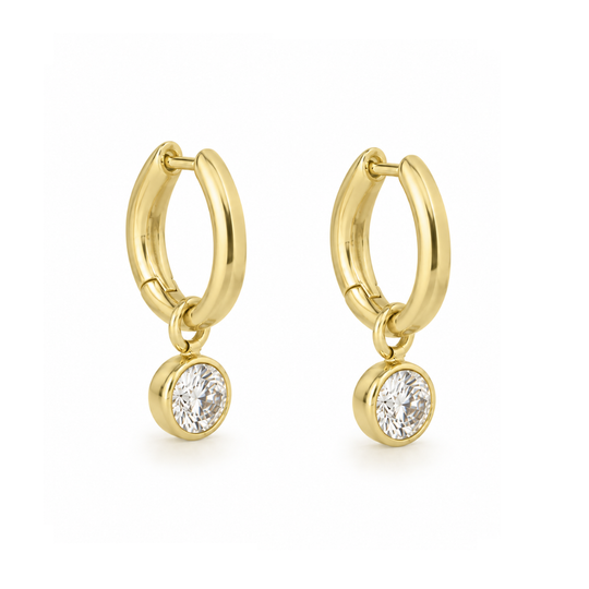 9ct Bezel Set Diamond Hoops