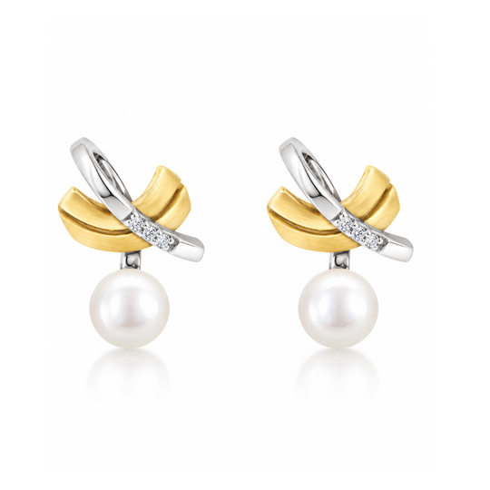 9ct Cultured Pearl & Diamond Earrings