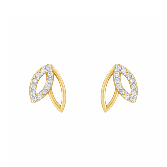 9ct Double Leaf CZ Studs