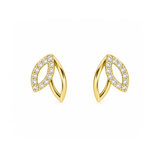 9ct Double Leaf CZ Studs