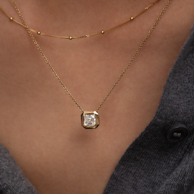 9ct Gold Asscher Cut Diamond Pendant