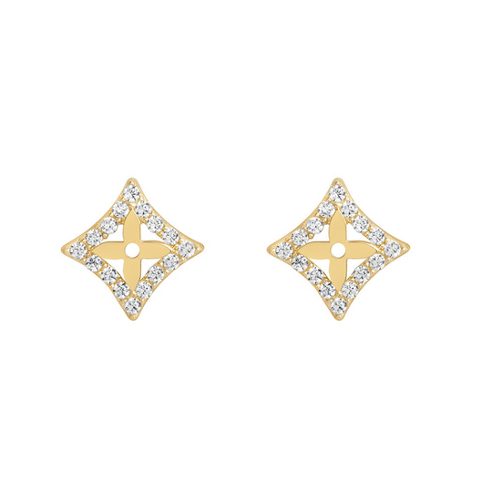 9ct Gold CZ Edged Flower Stud Earrings
