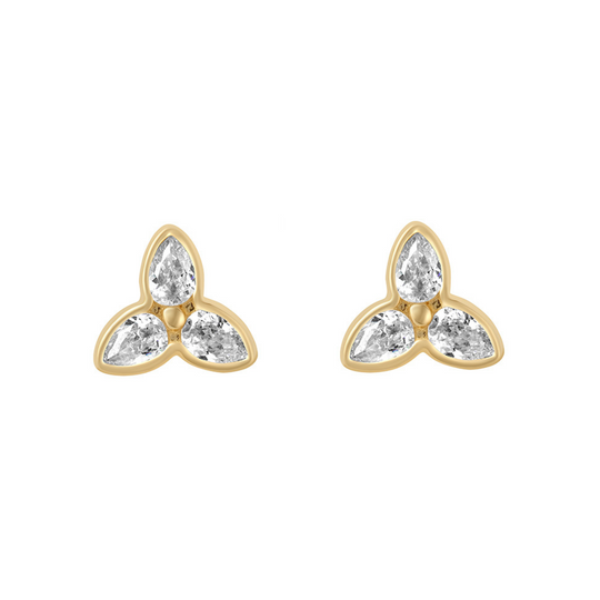 9ct Gold CZ Marquise Flower Stud Earrings