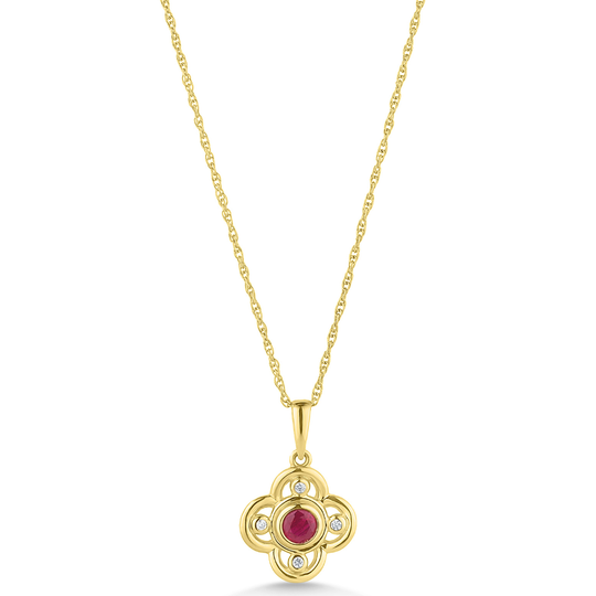 9ct Gold Clover Ruby & Diamond Pendant