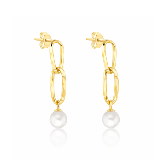 9ct Gold Double Link Pearl Drop Earrings