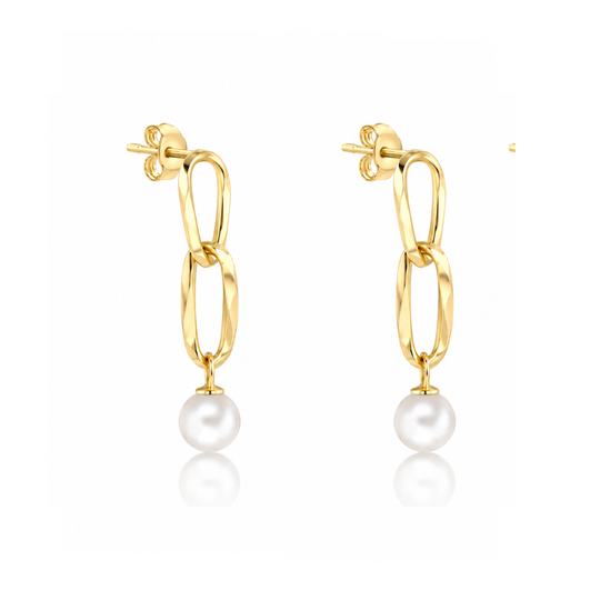 9ct Gold Double Link Pearl Drop Earrings