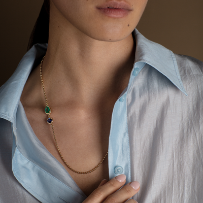 9ct Gold Emerald & Sapphire Necklace