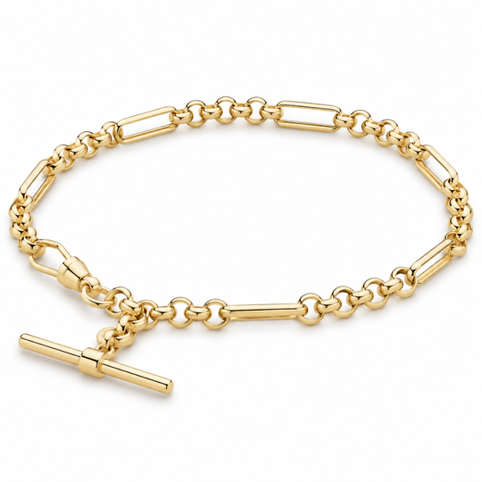 9ct Gold Figaro T-Bar Bracelet
