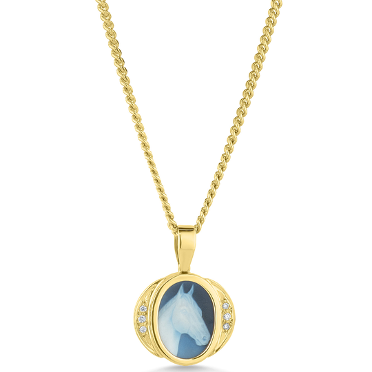 9ct Gold Handcrafted Horse Cameo Pendant