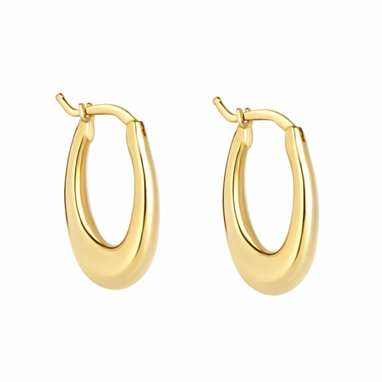 9ct Gold Long Ovate Hoop Earrings