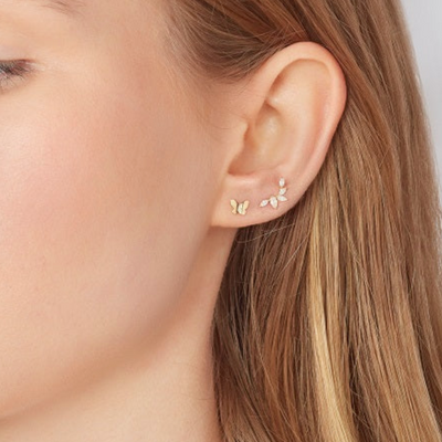 9ct Gold Marquise Cluster Climber Earrings