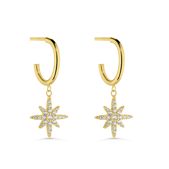 9ct Gold North Star Drop Earrings