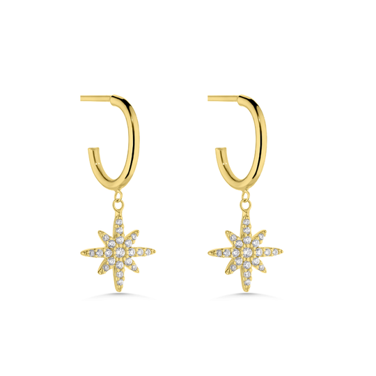 9ct Gold North Star Drop Earrings
