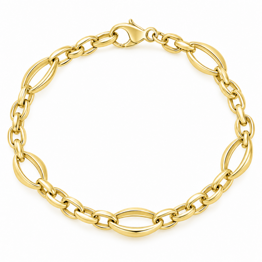 9ct Gold Open Oval & Belcher Link Bracelet