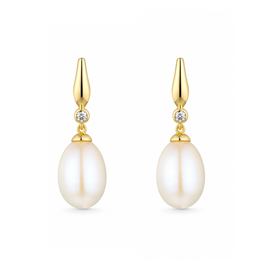 9ct Gold Pearl & Diamond Drops