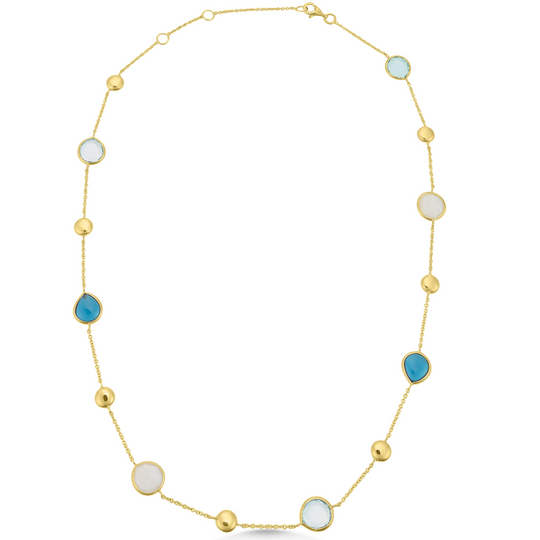 9ct Gold London Blue Topaz & Quartz Necklace
