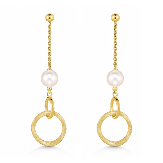 9ct Pearl Gold Circle Drop Earrings