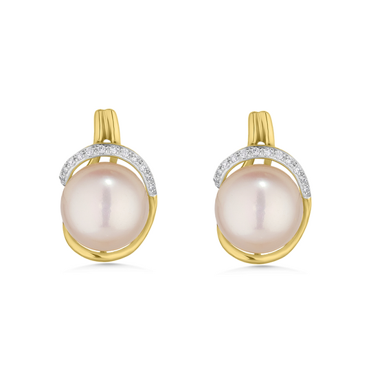 9ct Pearl & Diamond Stud Earrings