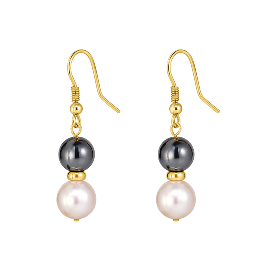9ct Pearl & Hematite Drop Earrings