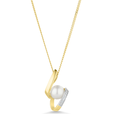 9ct Pearl and Diamond Drop Pendant
