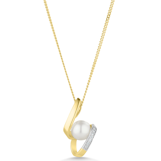 9ct Pearl & Diamond Drop Pendant