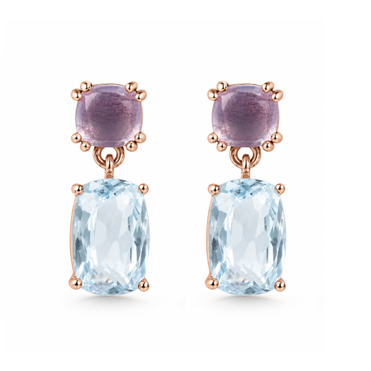 9ct Rose Gold Amethyst & Topaz Earrings