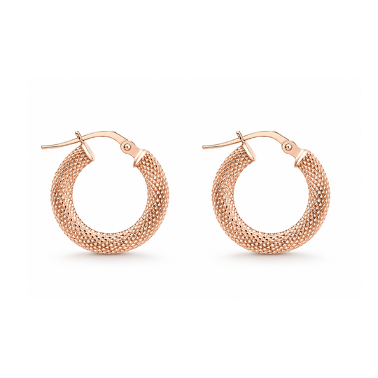 9ct Rose Gold Diamond Cut Textured Hoops