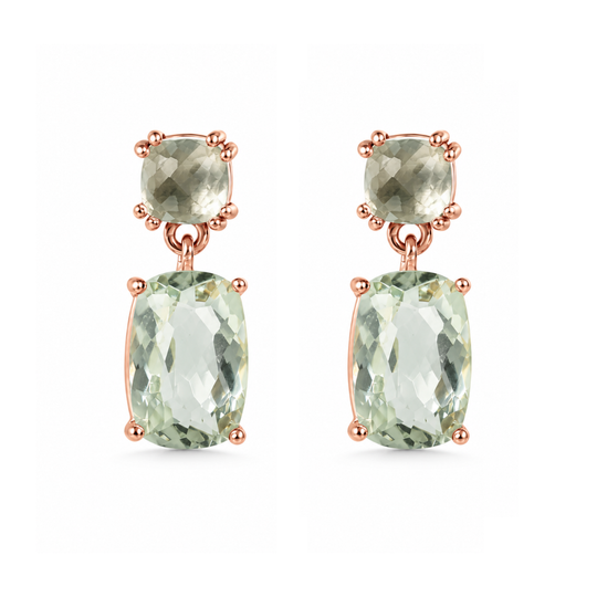 9ct Rose Gold Green Amethyst Earrings